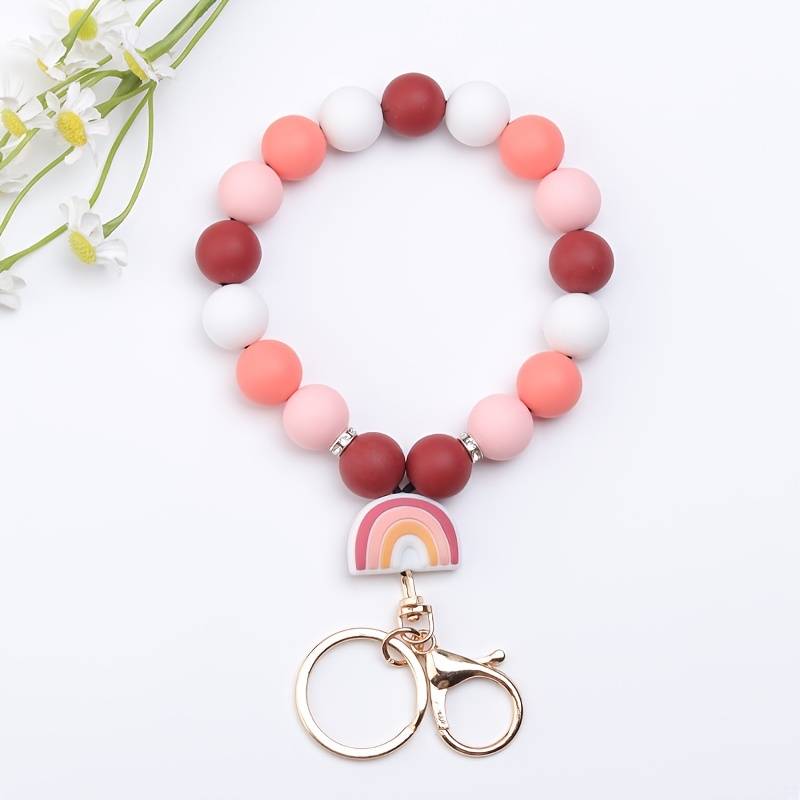 Silicone Beads with Rainbow Pendant  Key Ring
