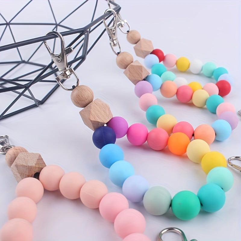 Ladies Silicone Beaded Keychain Bracelet For Women Cute Modern Car Keyring Holder Wristlet Bangle Keychains
