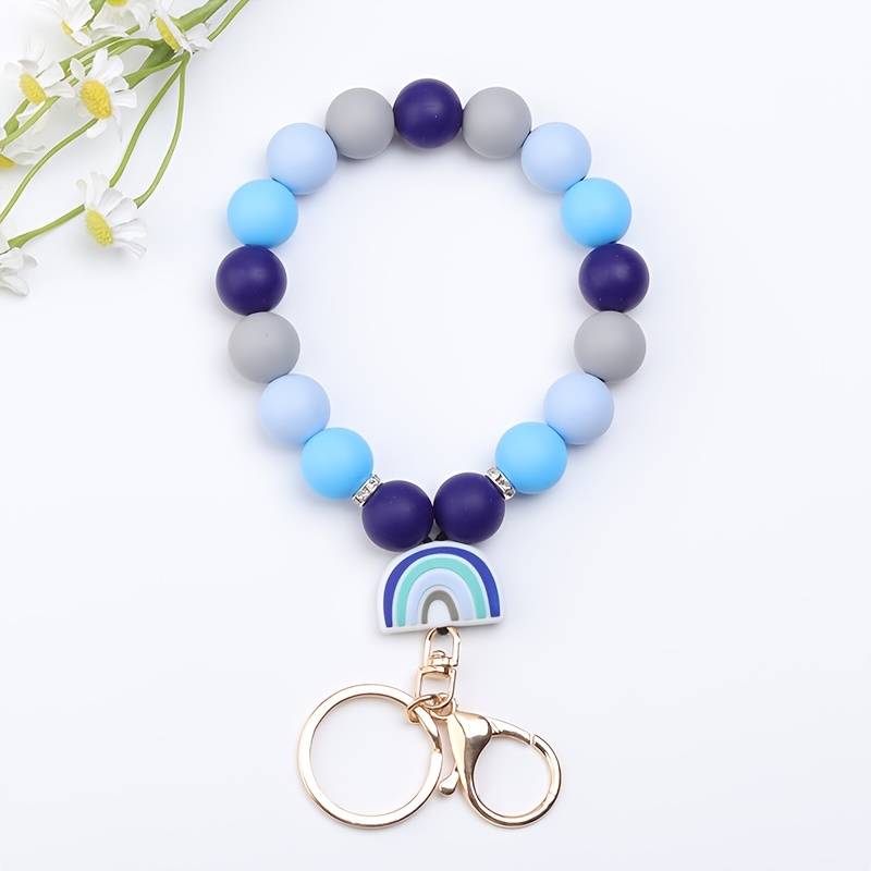 Silicone Beads with Rainbow Pendant  Key Ring