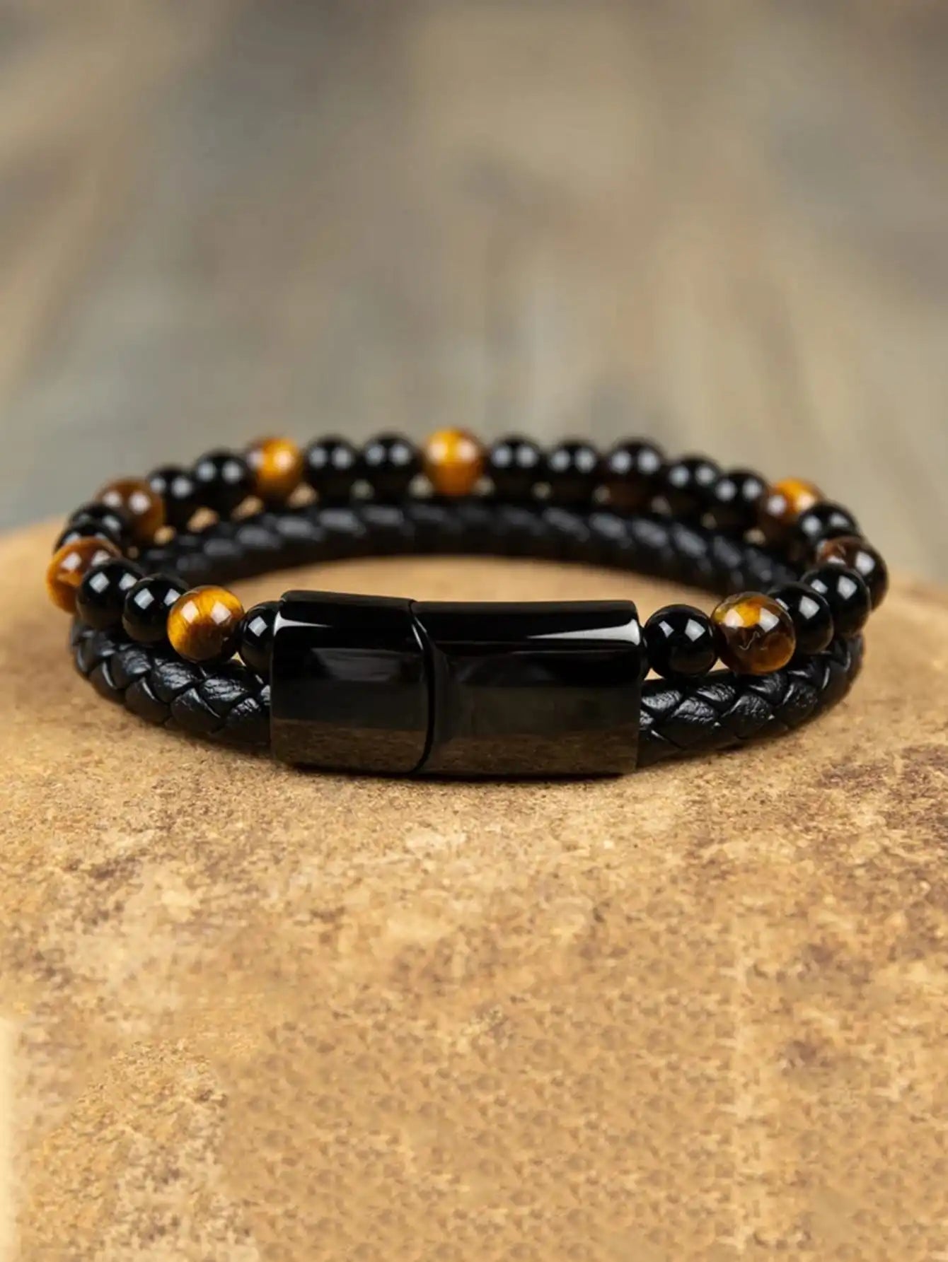 Hemasa Tiger's Eye Bracelet-Black Obsidian Strength Calming Healing Stone Men's Bracelet-Spiritual Protection Balance Meditation Bracel