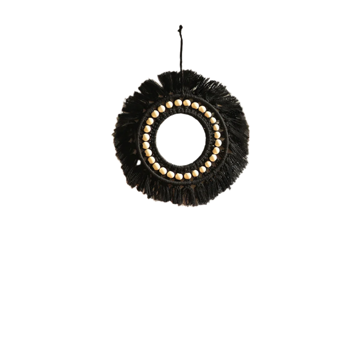 Hemasa Black Macrame Mirror Wooden Beads Round Wall Mirror Boho Home Decoration Aesthetic Room Decor/ For Bedroom/ Living Room