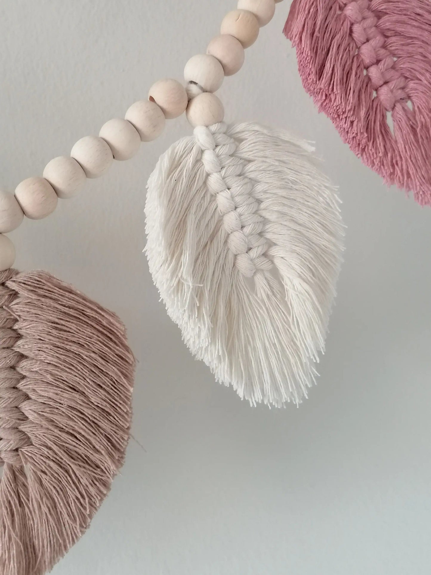 Leaf Macrame Garland , Boho Baby Girl Decoration , Leaf Garland with Wood Beads , Graduation Party , Party Supplies