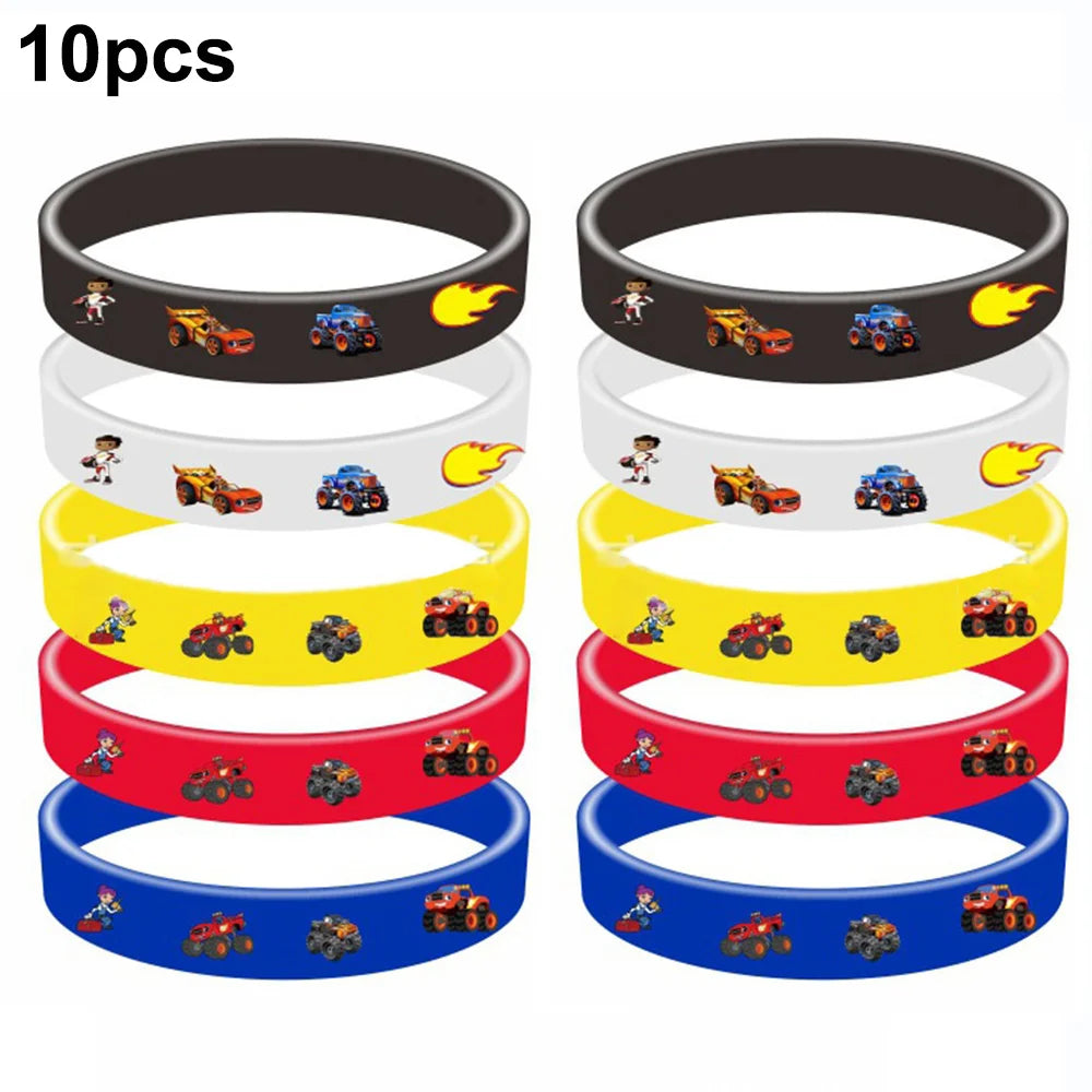 Tejesa Monster Truck Party Decor Wheel Truck Toy Rubber Bracelets Badges Balloon Kids Girls Boys Baby Shower Wedding Birthday Supplies