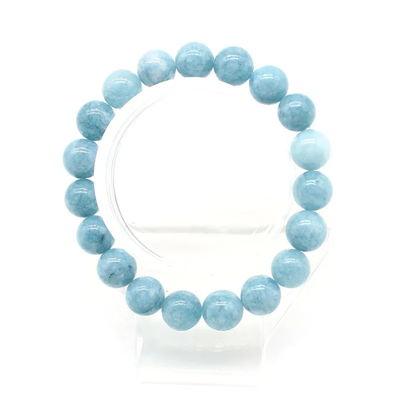 Natural Aquamarin Agat Stone Beads Bracelet Vintage Charm Round Chain Beads Jewelry For Women Friend Gift 4/6/8/10/12mm