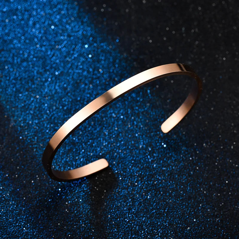 Hot Fashion Simple Stainless Steel C-Shape Open Bracelets 4MM Adjustable Cuff Bangle Bracelet For Women Men Lover Jewelry Gifts