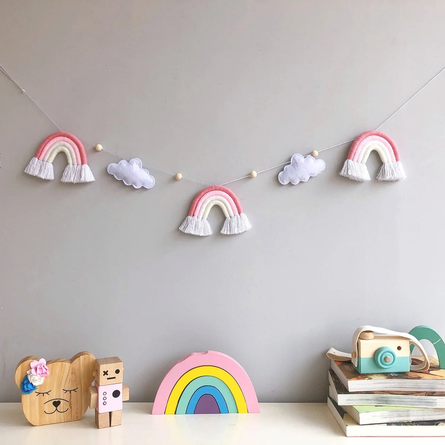 Kids Room Decor Nordic Rainbow Wind Chimes Wall Garlands 2PCS Handmade Hanging Decor Kids Room Boys Girl Bedroom Decoration