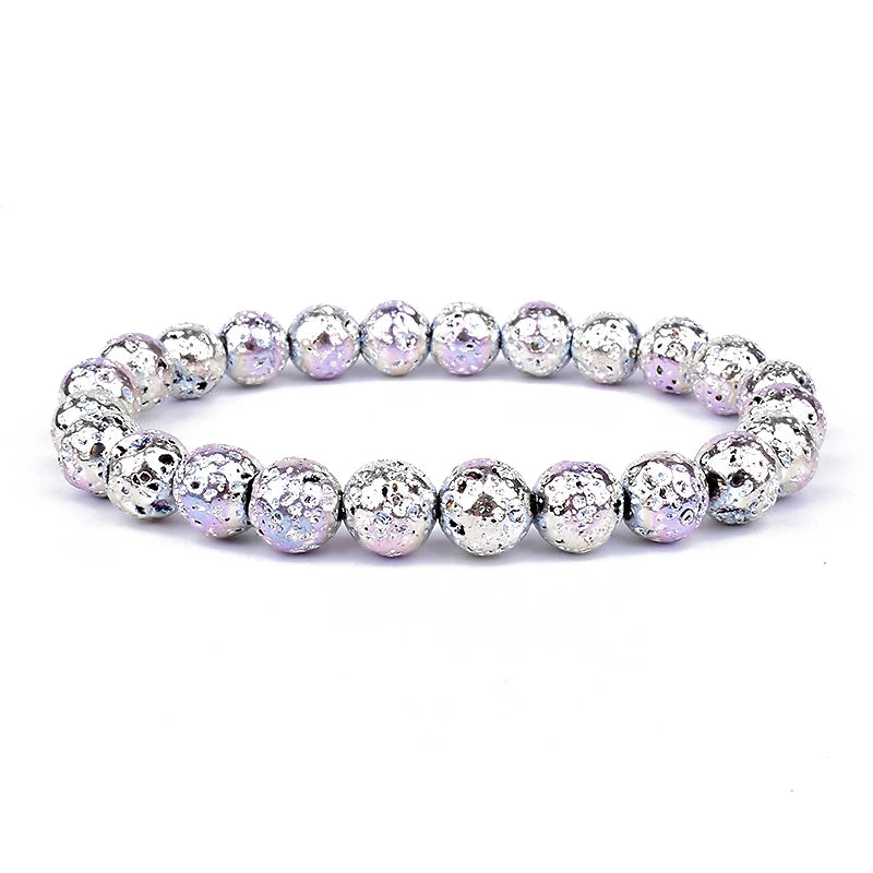 New Silvers Rose Gold Natural Lava Stone hematite 8mm Round Loose beads Bracelets Women Men Jewelry