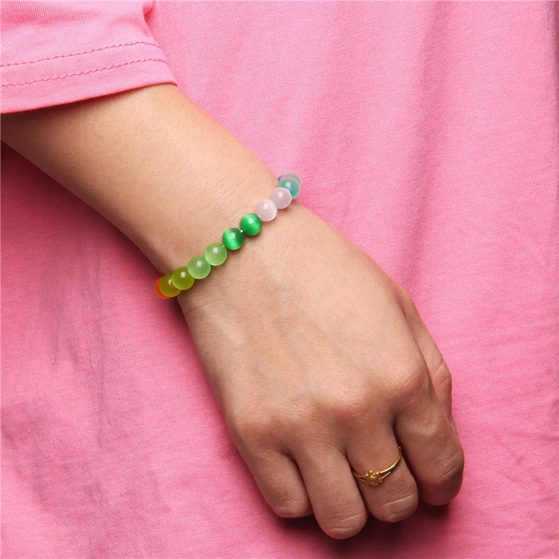 7 Chakra Bracelet Multicolor Cat Eye Bracelets Rainbow Reiki Healing Natural Stone Bracelets For Women Men Fashion Jewelry Gift