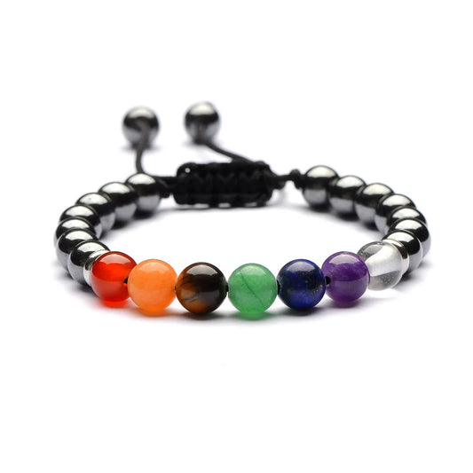 Lover Friendship Weave 8mm Hematite 7 Chakra Turquoises Stone Bracelet Reiki Healing Beads Strand Energy Bracelets Jewelry