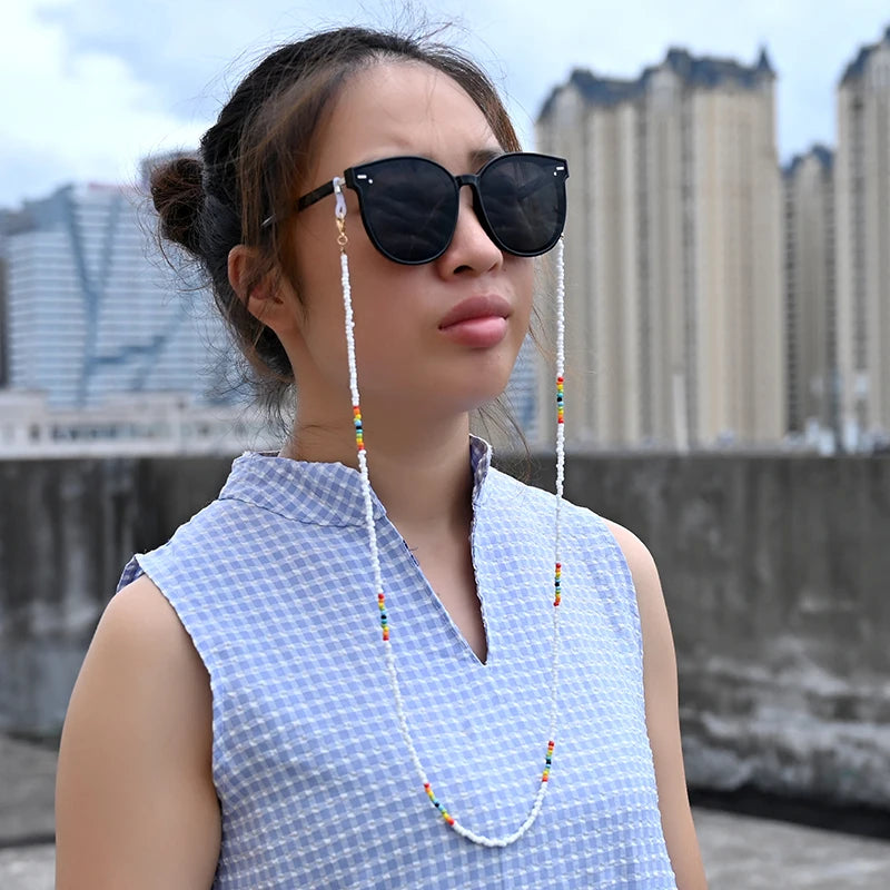 Seed Bead Mask Chain for Glasses Women Rainbow Straps Sunglasses Necklace Silicone Eyeglasses Glasses Holder Fashion Accessories