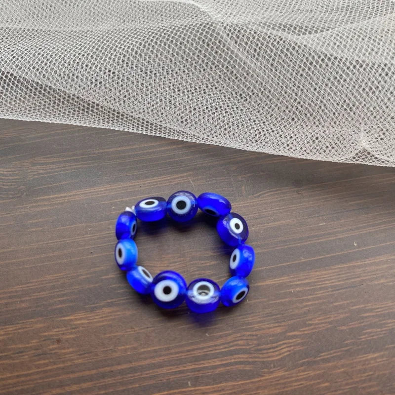 New Turkish Blue Evil Eye Rings for Women Handmade Round Resin Beads Elastic Adjustable Ring Girls Popular Jewelry Party Gift