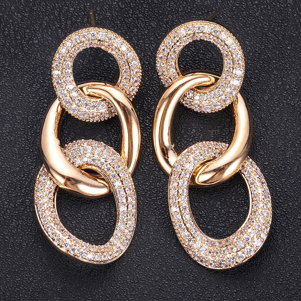 JANKELLY  Bohemian Vintage Tassel Chunky Link Earrings For Women 2019 Fashion Geometric Round Earrings ZIRCON Cross Earring Jewe