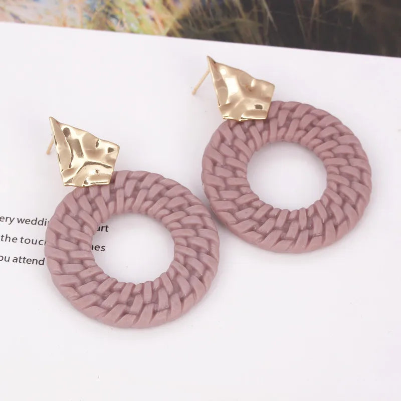 New Trendy Geometric Round Drop Earring for Women Rattan Braid Big Circle Gold Color Metal Wedding Party Statement Jewelry Gift