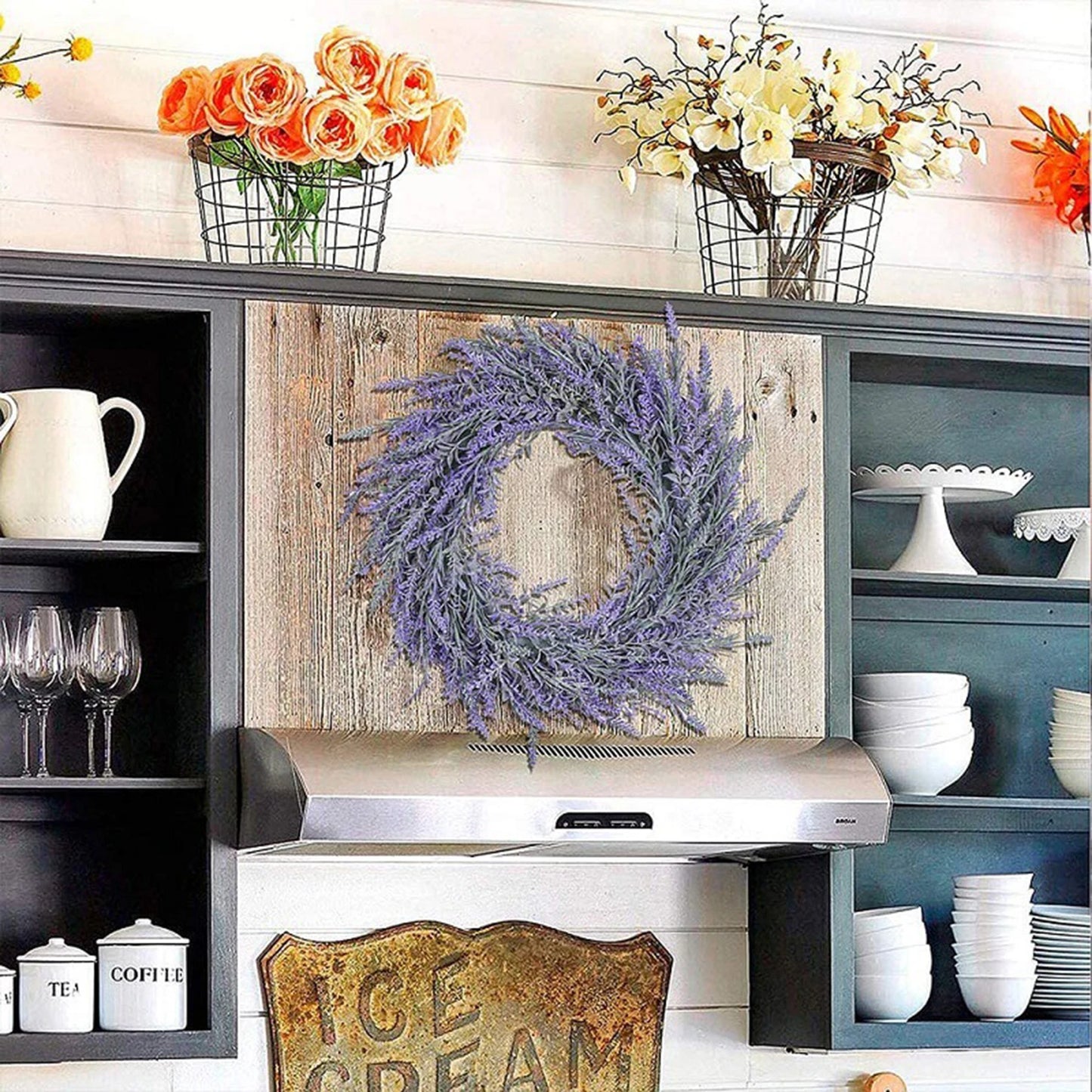 Large Lavender Wreath Base Wreath Flower Farmhouse Garland Wreath Front Door Wall Hanging for Wedding Wreath Home Decor