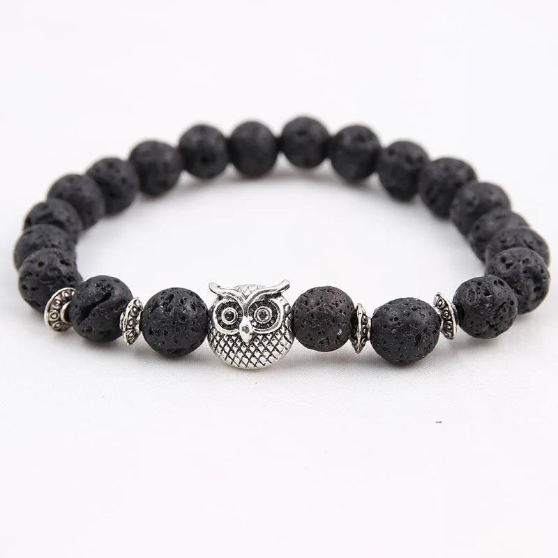 8mm Energy Weathered Agates Chakra Bracelet Yoga Owl Accessories Bracelet Turquoises Black volcanic stone Variety Choice