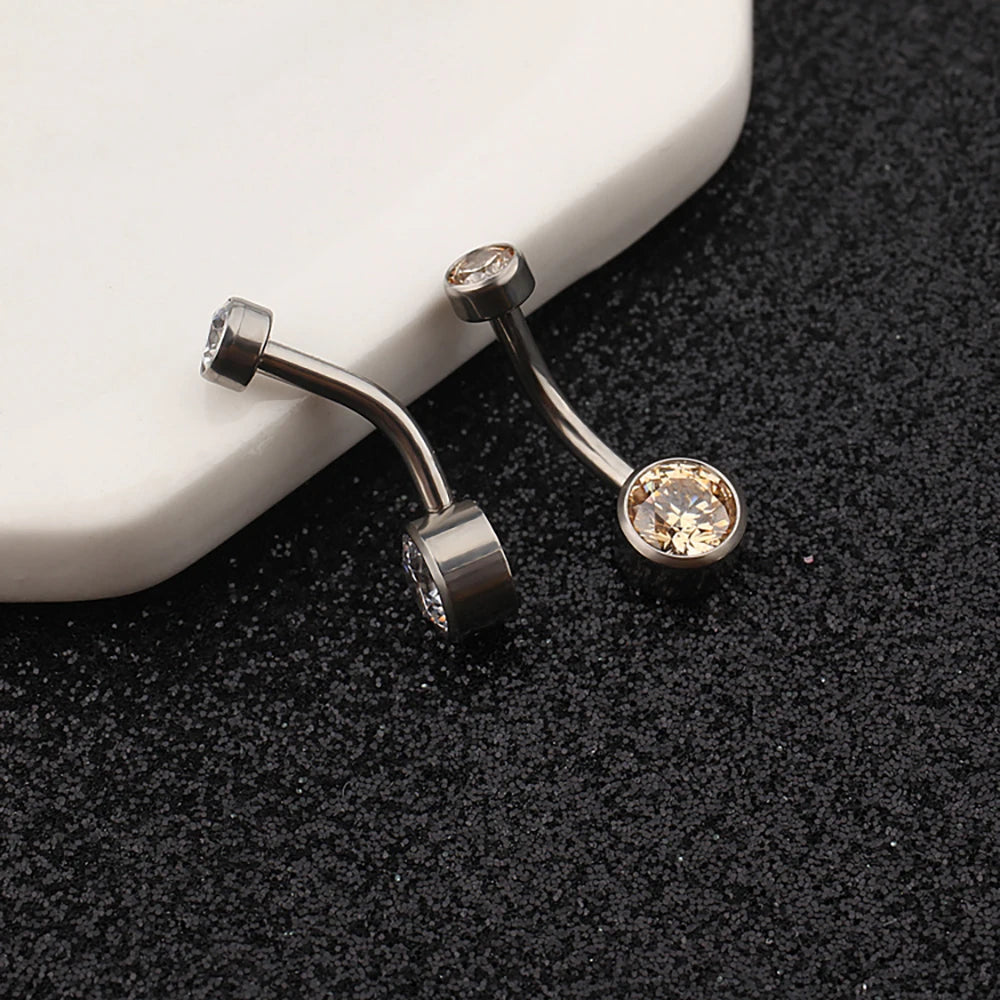 Right Grand ASTM F136 Titanium Belly Button Clear Zircon Bezel Piercing 14G Internally Threaded Navel Ring Body Jewelry