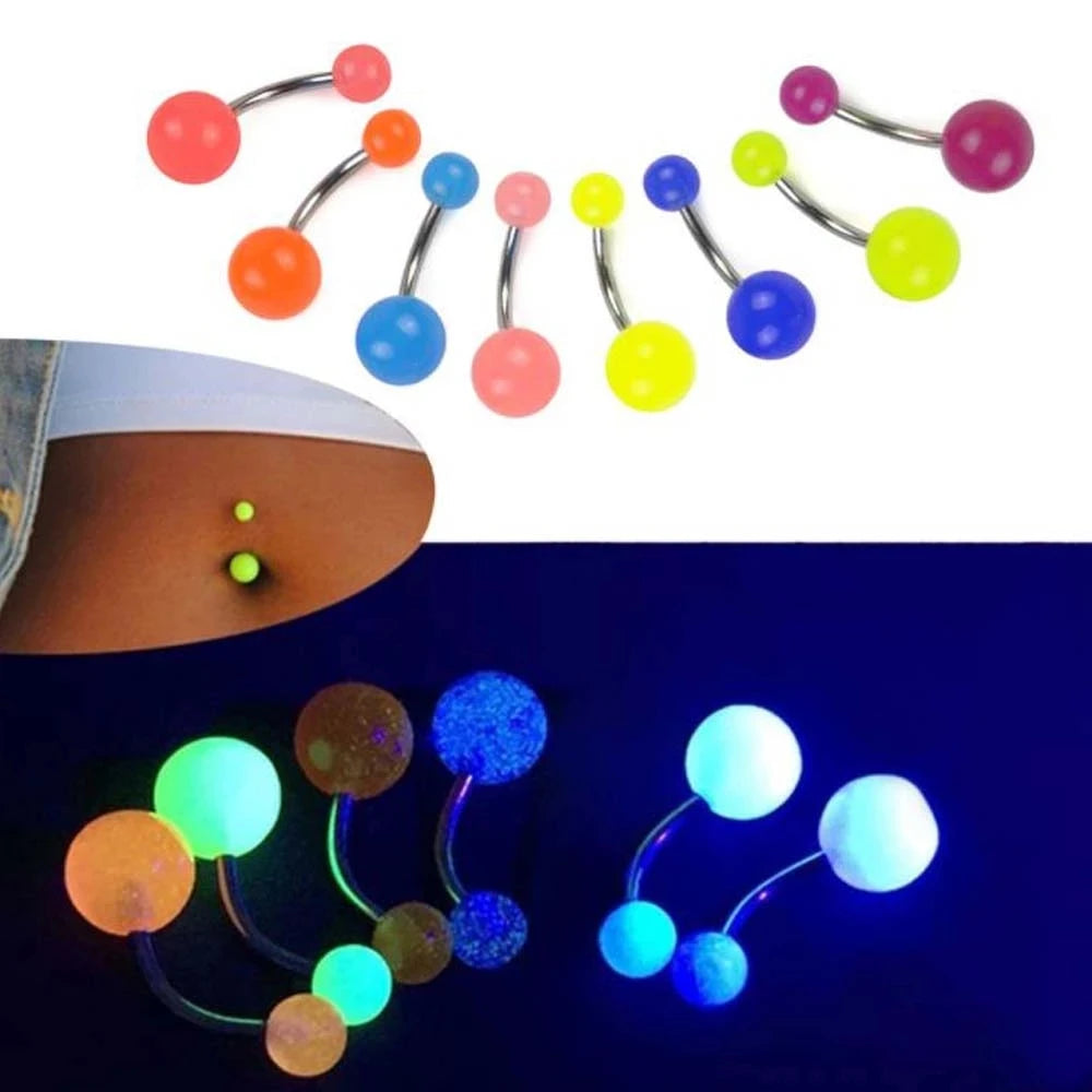 7Pcs/set 2021 New Night Glow Women's Fashion Belly Button Rings Navel Barbell Piercing Ombligo Party Body Jewelry Girls Gifts