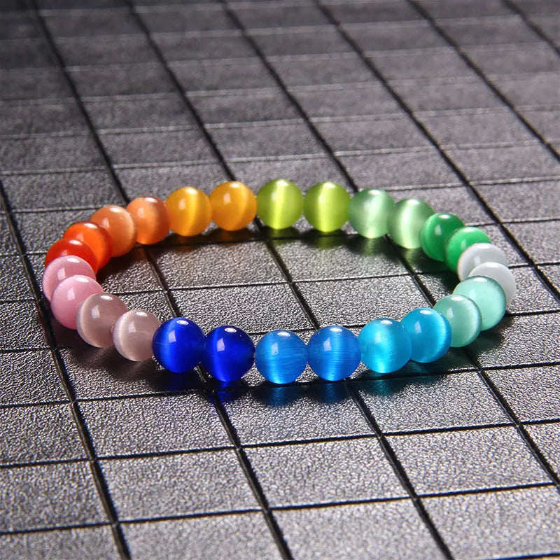 7 Chakra Bracelet Multicolor Cat Eye Bracelets Rainbow Reiki Healing Natural Stone Bracelets For Women Men Fashion Jewelry Gift