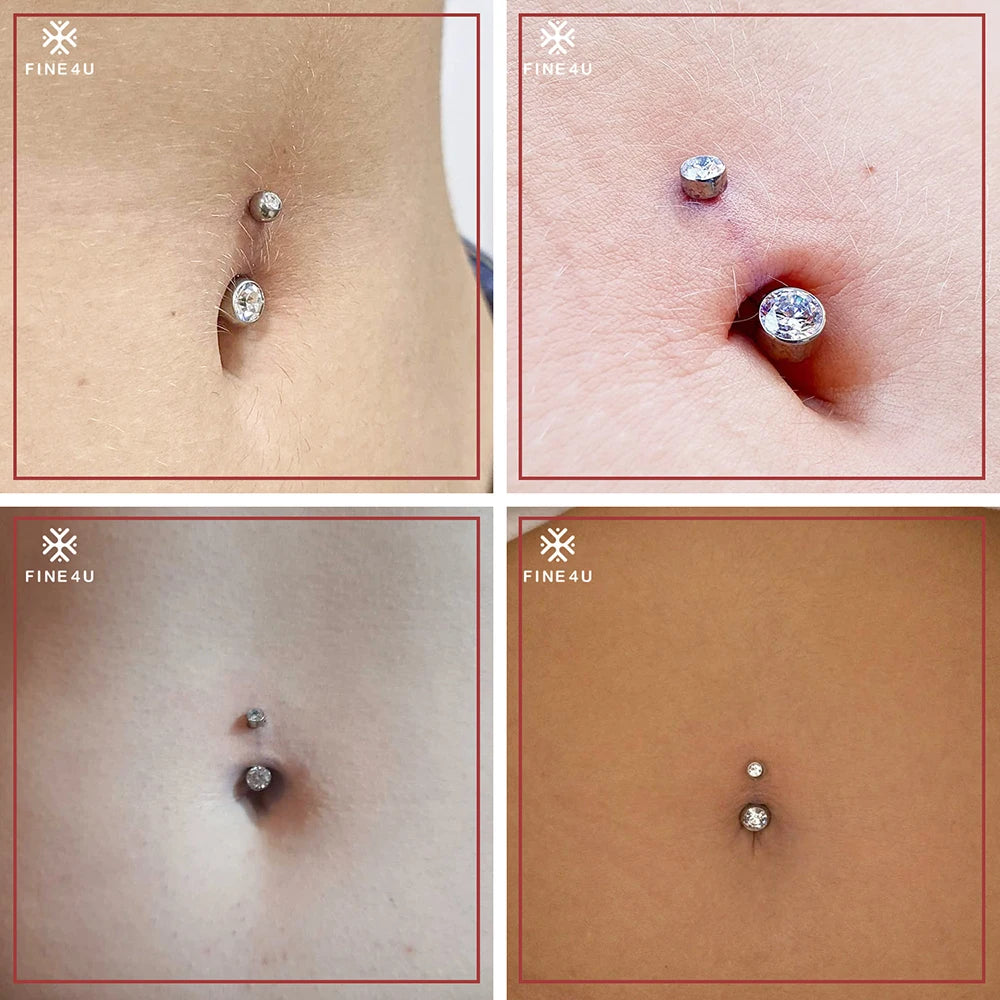 Right Grand ASTM F136 Titanium Belly Button Clear Zircon Bezel Piercing 14G Internally Threaded Navel Ring Body Jewelry