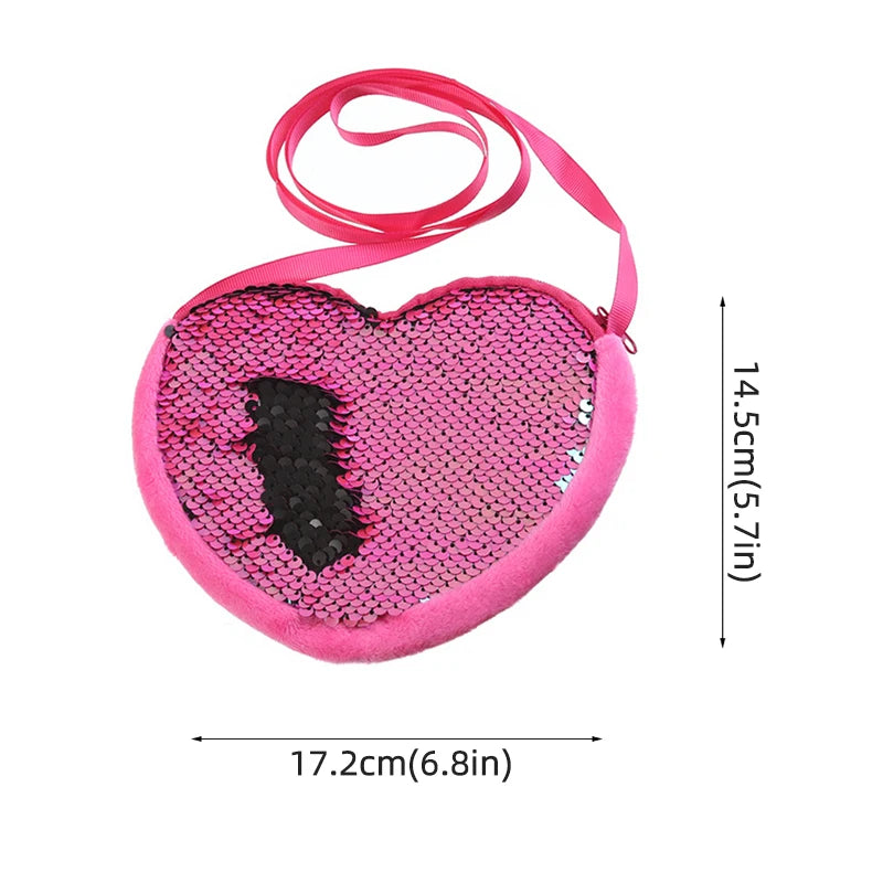 Princess Sequins Heart Shape Baby Bag Cute Solid Color Kid Coin Purse for Toddler Girl Shiny Children Shoulder HandBags Freeship