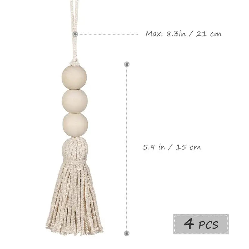 Hemasa 4pcs Cotton Tassel Beads Hanging Wood Beads