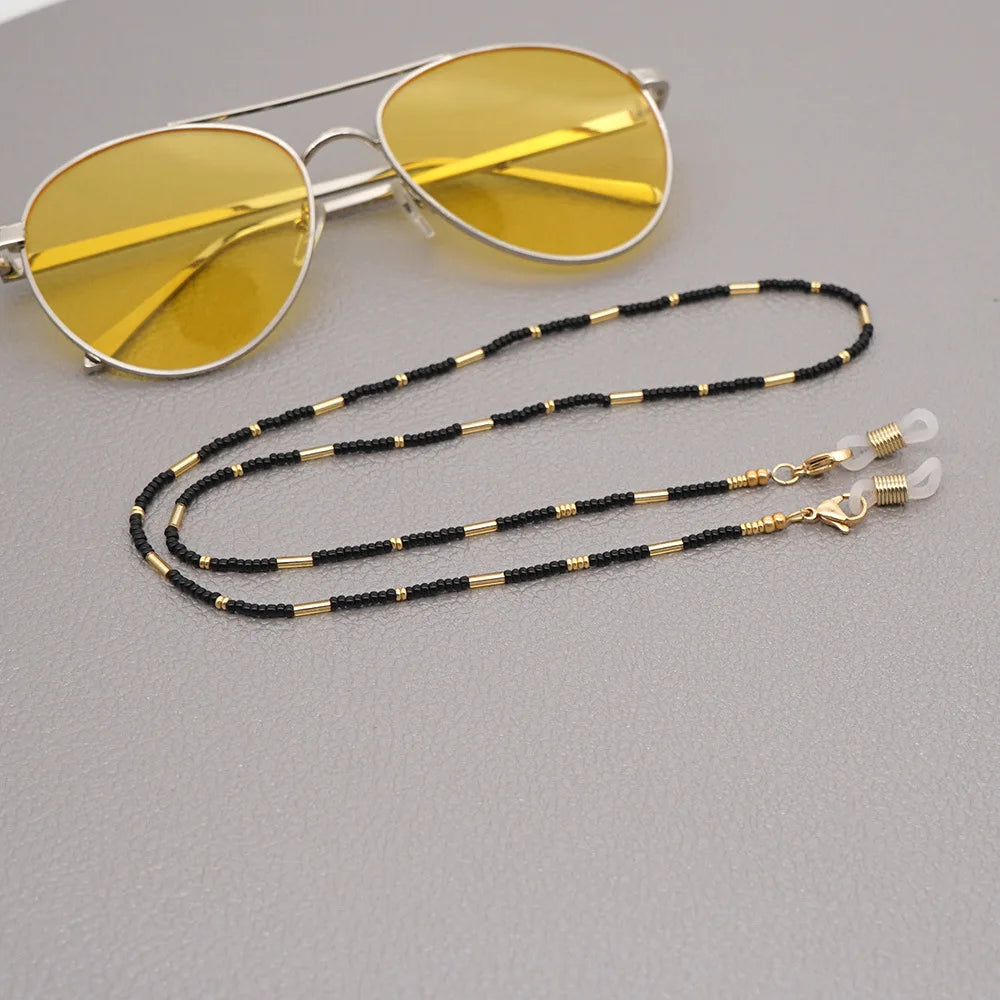 Hemasa Simple Black Beads Mask Chain Holder Fashion Women Glasses Chain Holder