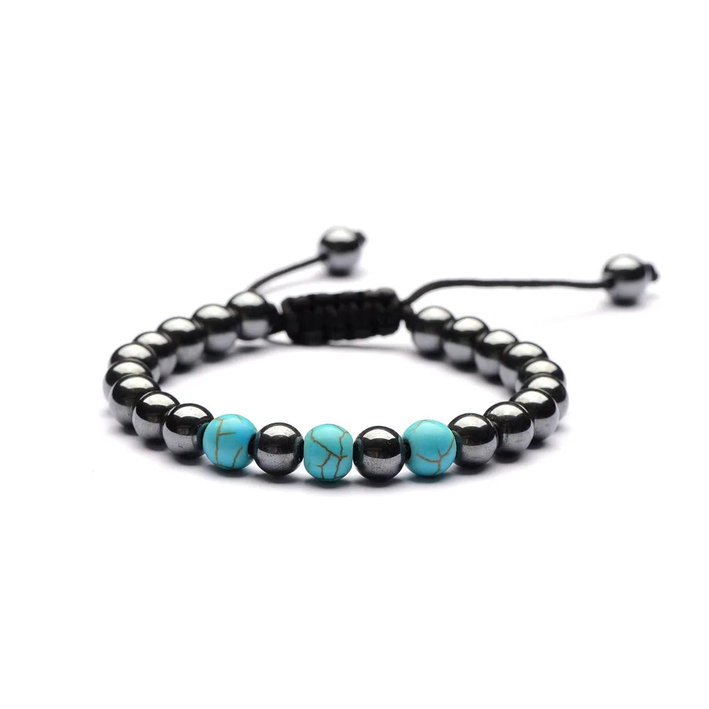 Lover Friendship Weave 8mm Hematite 7 Chakra Turquoises Stone Bracelet Reiki Healing Beads Strand Energy Bracelets Jewelry