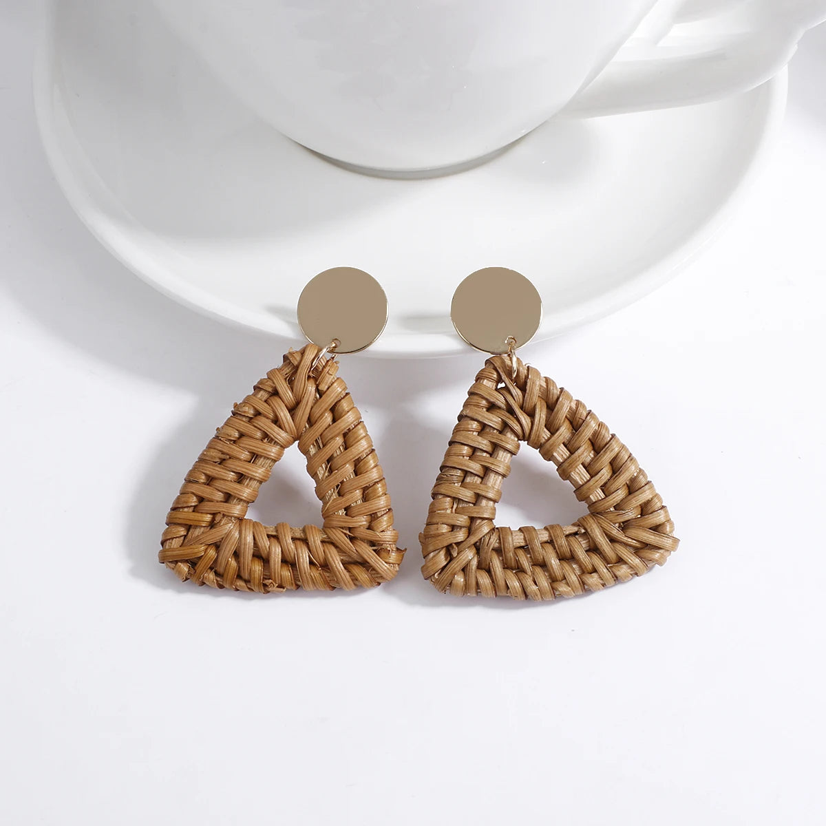 AENSOA Handmade Rattan Wooden Drop Earrings for Women Bohemian Ethnic Geometric Round Waterdrop Wood Dangle Earrings Jewelry