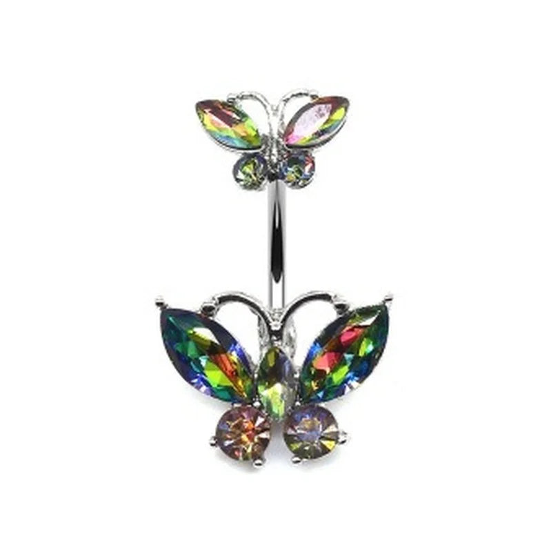 Shiny Double Butterfly Glass Belly Button Ring Trends Exquisite Navel Ring Piercing Belly Ring Umbilical Piercing Jewelry Gift