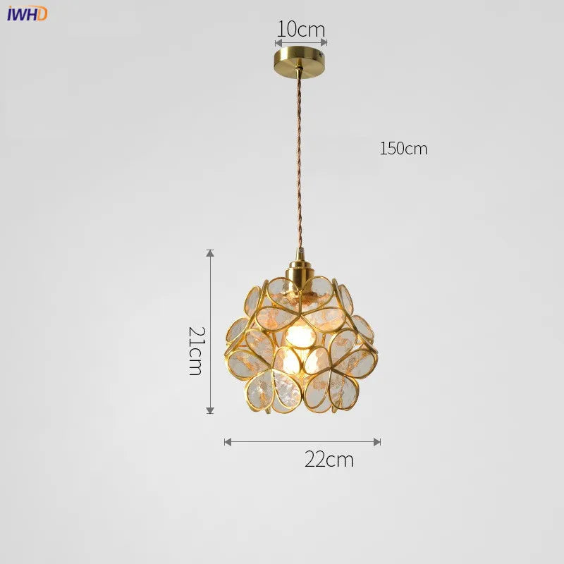 IWHD Nordic Flower Copper Pendant Lighting Fixtures Bedroom Dinning Living Room Glass LED Pendant Light Fixtures Luminaria