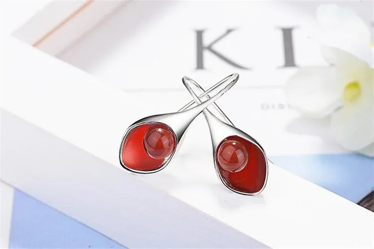 Ear Hook 925 Sterling Silver Green And Red Onyx Flowers Shape Long Earrings For Women Vintage Sterling-silver-jewelry E189