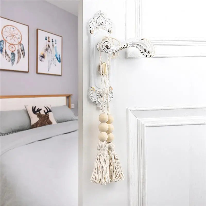 Hemasa 4pcs Cotton Tassel Beads Hanging Wood Beads