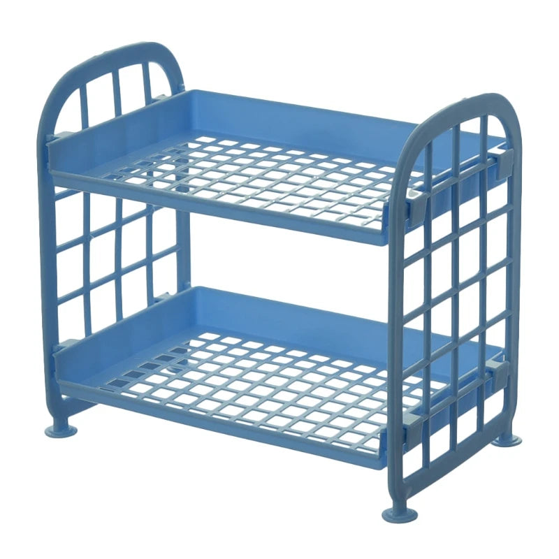 NICEFurniture 2 Tier Hollow Out Plastic Foldable Shelf Countertop Cosmetic Storage Spice Rack Vanity Tray Bathroom Kitchen