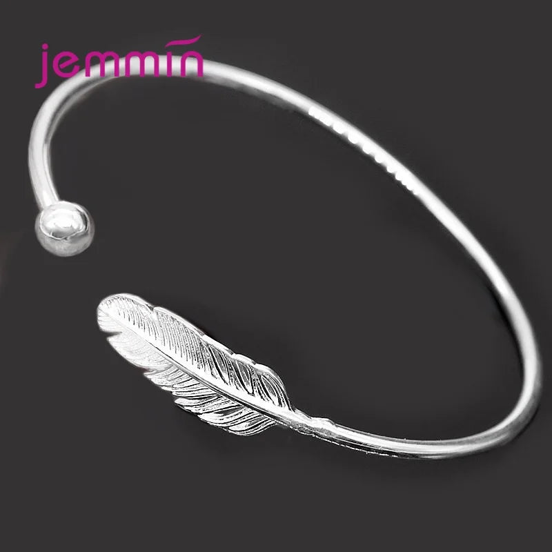 925 Silver Bracelets for Women Perfect Polished Fashion Women Opened Bangle Anti-allergy Sterling-silver-jewelry