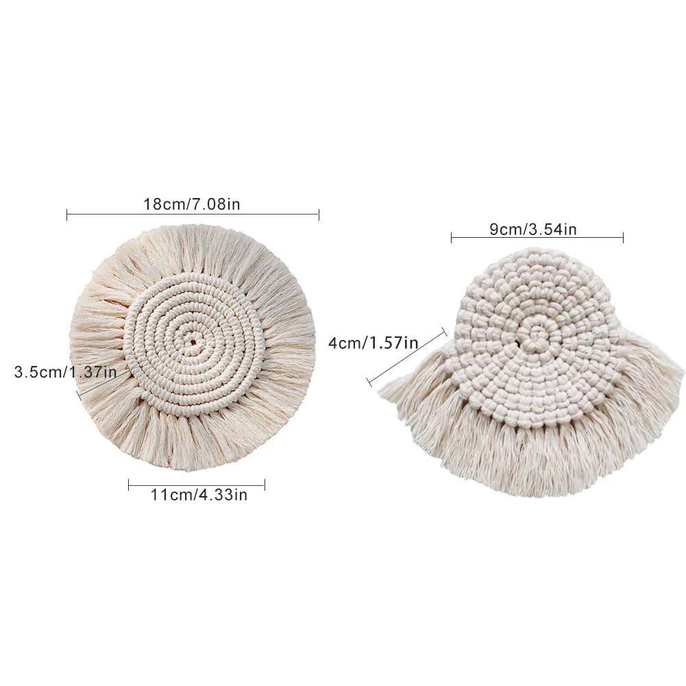 Macrame Placemats Cup Mat Bohemia Tablecloth Coaster Cup Pad Northern Europe Style Pure Handcrafted Cotton Braid Insulation Mats