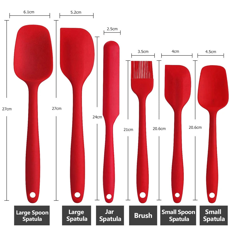 Tejesa 6Pcs Silicone Kitchen Utensils Set Spatula Set Non-Stick Cream Spatula Scraper Spoon Oil Brush Heat Resistant Cooking Tool Set