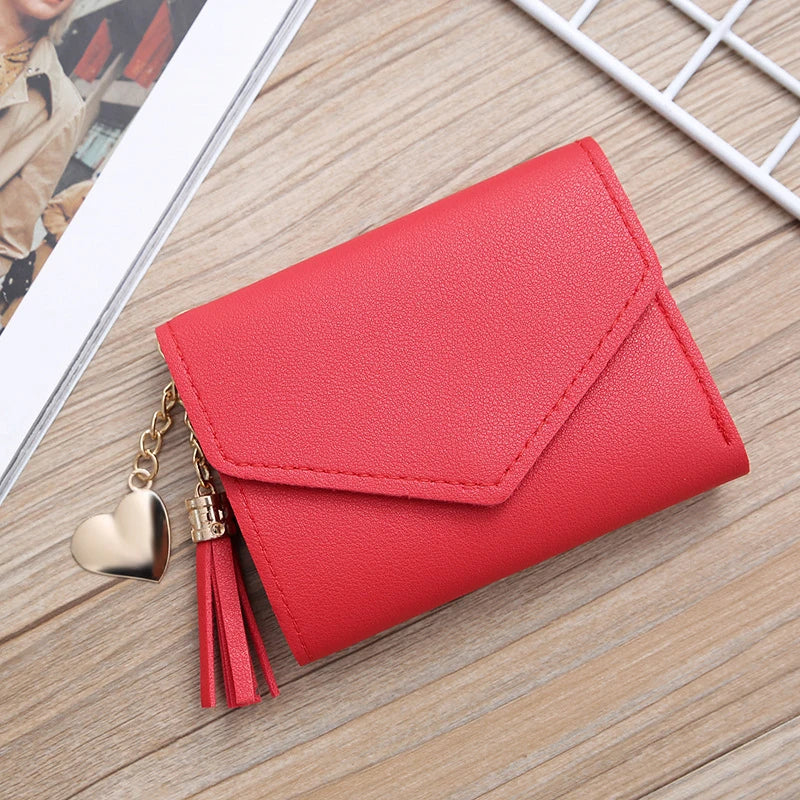 2024 New Korean Style Short Tassel Ladies Wallet Card Holder Student Pure Pendant Buckle Bag Multicolor Small Handbag Women's
