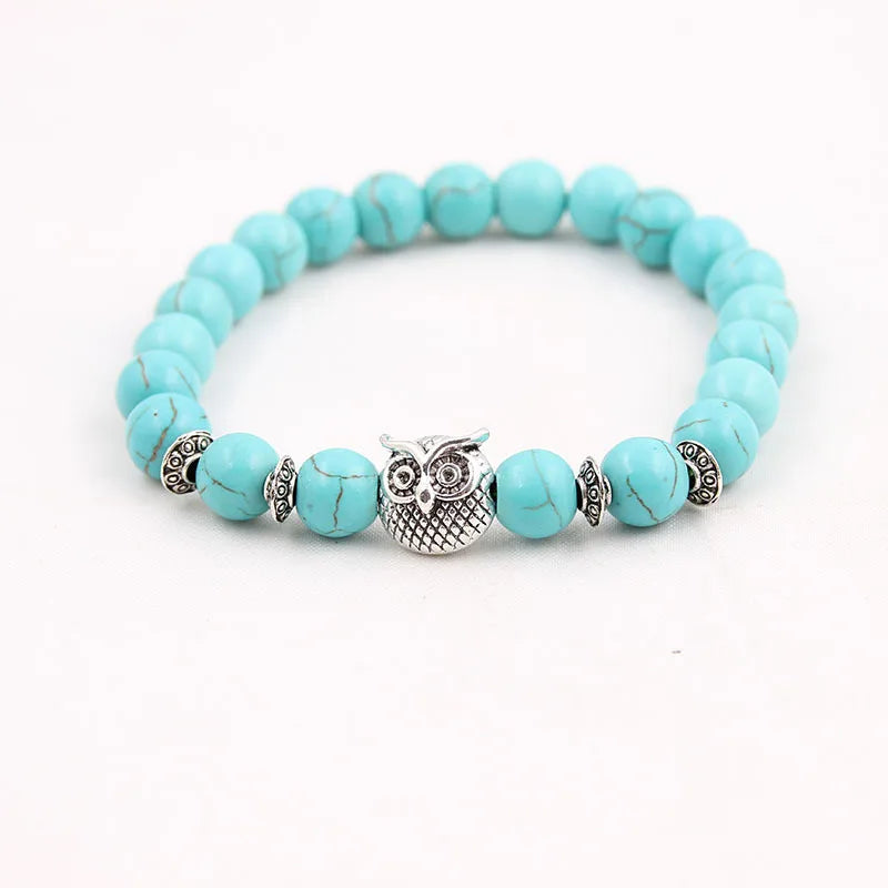 8mm Energy Weathered Agates Chakra Bracelet Yoga Owl Accessories Bracelet Turquoises Black volcanic stone Variety Choice