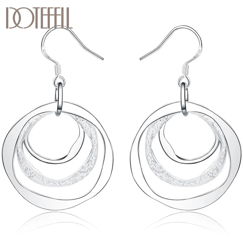Hemasa 925 Sterling Silver Three Circle Drop Earring For Women
