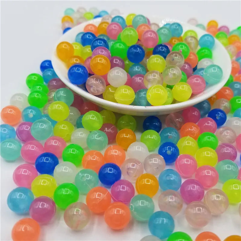 6/8/10/12mm Mixed Glow Acrylic Beads Round Luminous Beads For Jewelry Making Diy Handmade Woman Men Bracelet Necklace