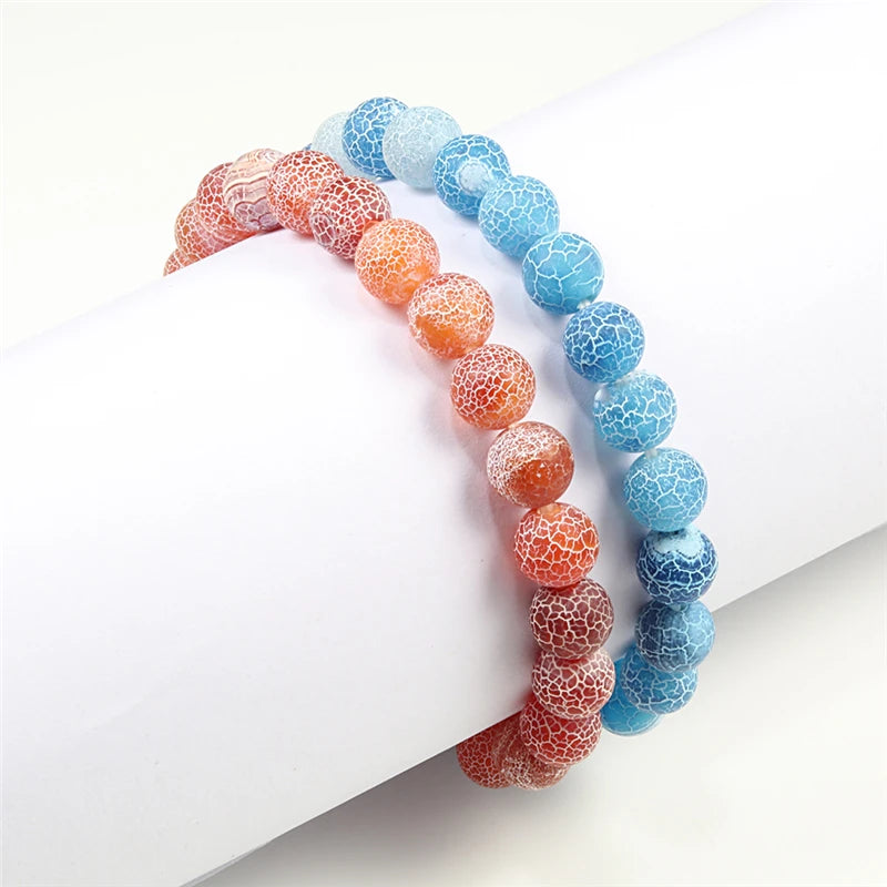 8mm Natural Crack Stone Bracelet Colorful Weathered Stone Stretch Beaded Bracelets & Bangles Women Men Healing Chakra Jewelry