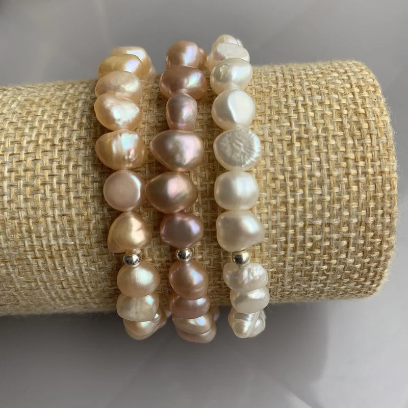7-8mm Baroque Pearl Bracelet For Women Genuine Natural Freshwater Pearl 925 Sterling Silver Charm Bracelet