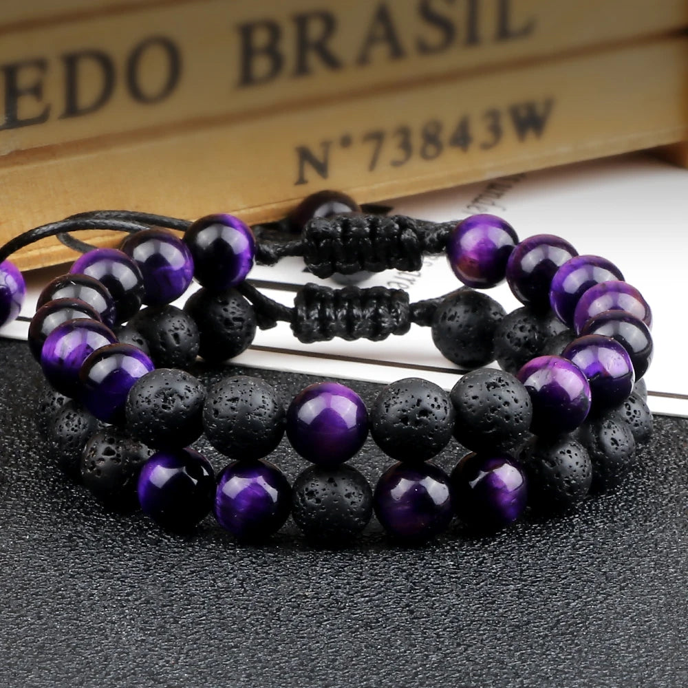 High Quality Purple Tiger Eye Lava Beads Bracelet Women Natural Stone Healing Buddha Adjustable Bangles Jewelry Gift for Friend