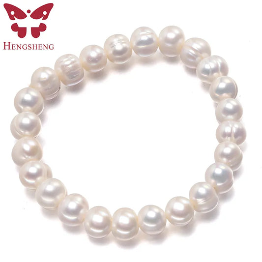 Hemasa White 8-9mm  Natural Freshwater Pearl  Bracelet For Women