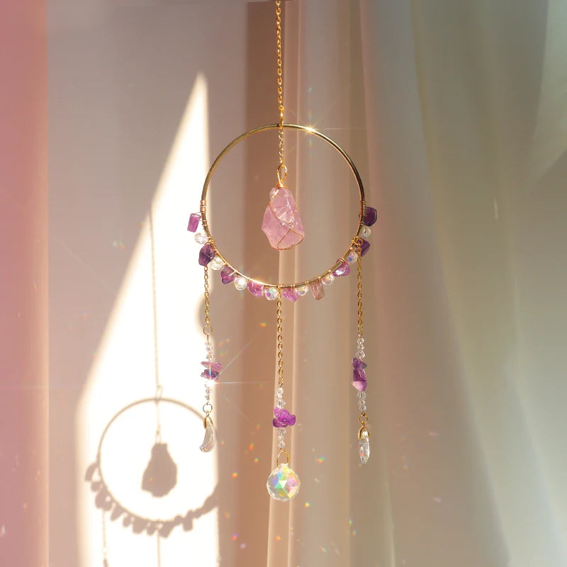 Wholesale Circle Raw Crystal Suncatcher Amethyst Crystal Suncatcher Hangingd Tissue Pyrimid Suncatcher