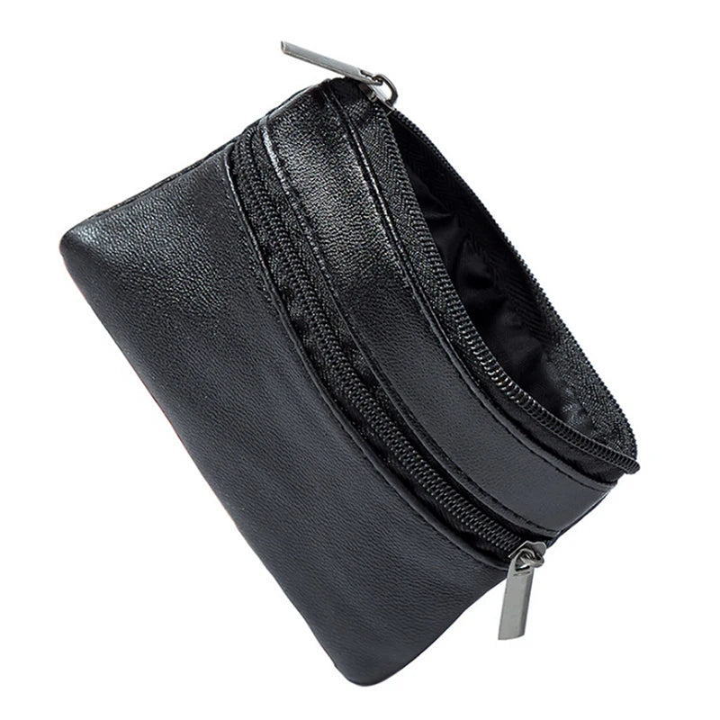 Men Women Leather Coin Purse Wallet Card Coin Key Storage Case Soft Holder Zip Black Mini Coin Bags Pouch Bag Zipper Pouch