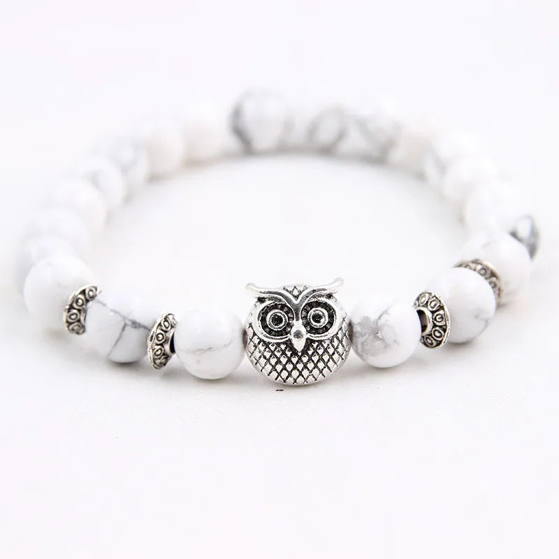 8mm Energy Weathered Agates Chakra Bracelet Yoga Owl Accessories Bracelet Turquoises Black volcanic stone Variety Choice