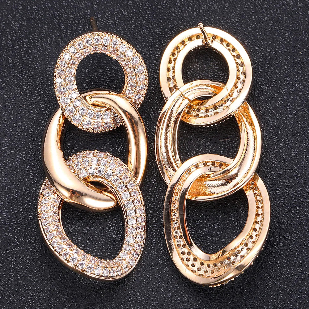 JANKELLY  Bohemian Vintage Tassel Chunky Link Earrings For Women 2019 Fashion Geometric Round Earrings ZIRCON Cross Earring Jewe