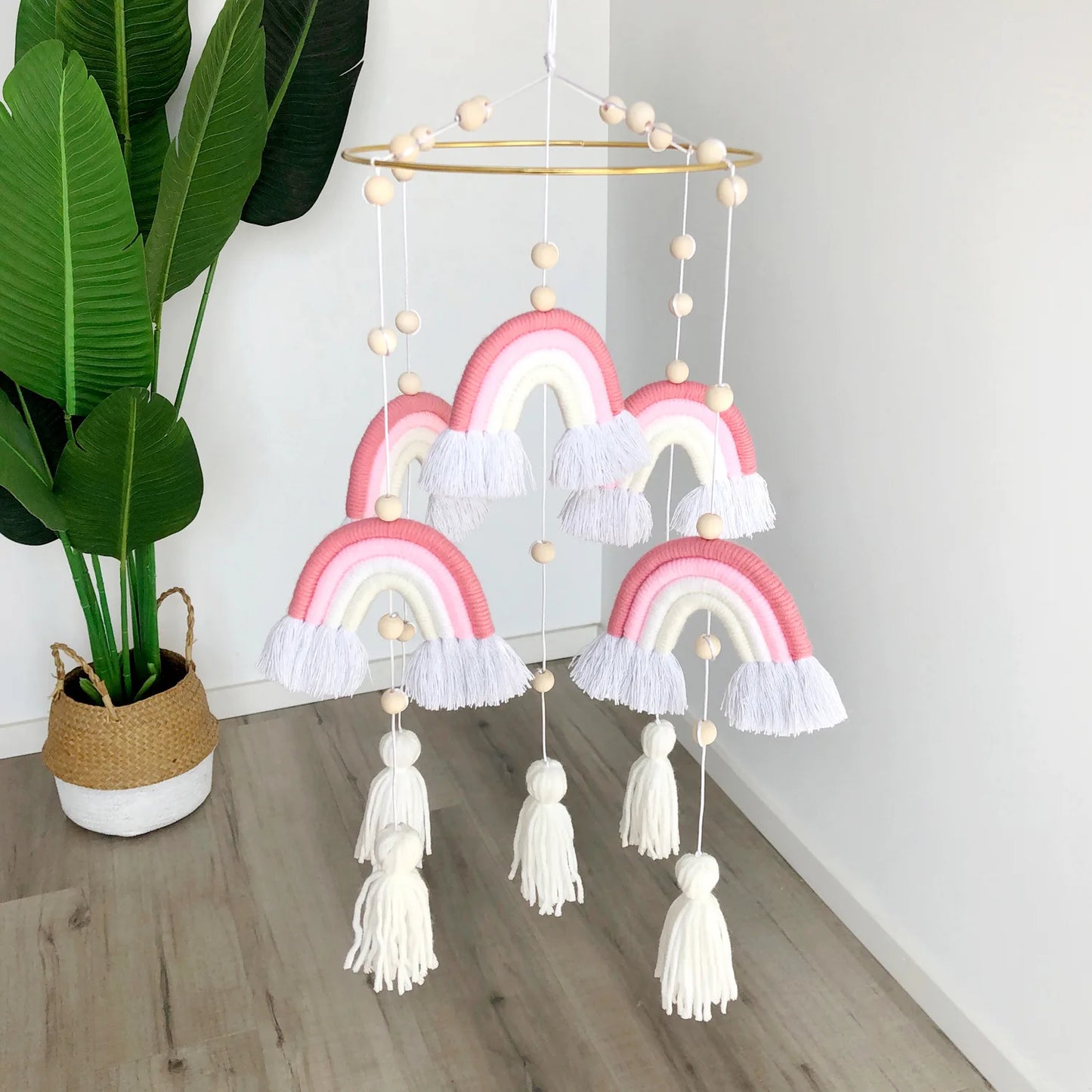 Kids Room Decor Nordic Rainbow Wind Chimes Wall Garlands 2PCS Handmade Hanging Decor Kids Room Boys Girl Bedroom Decoration
