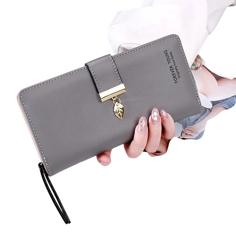 Hemasa Fashion Leaf Pendant Women's Long Wallets Female PU Leather Zipper Coin Purse Hasp Money Clutch Bag Large Capacity Card Holders